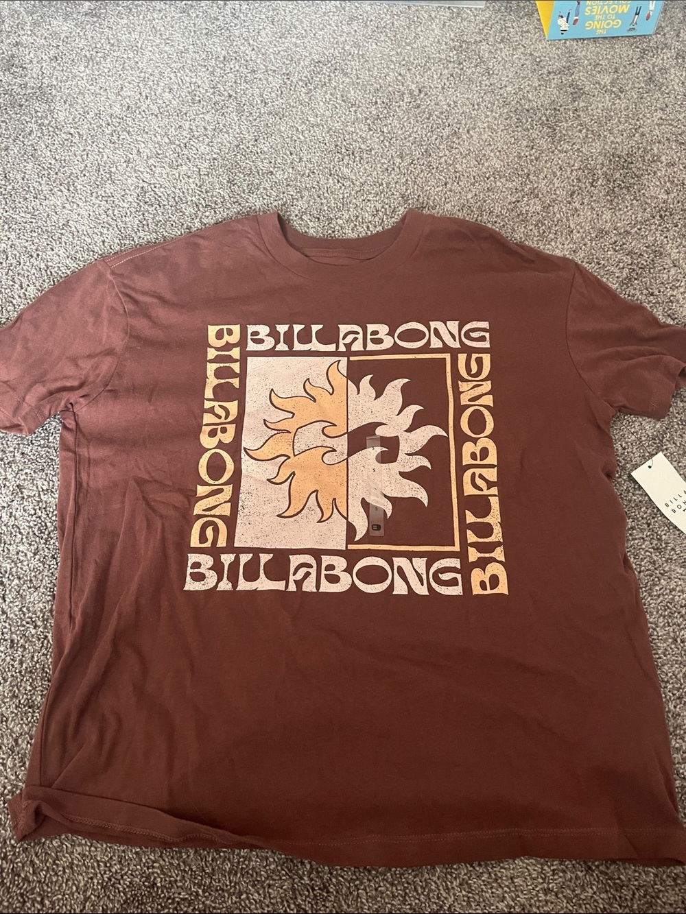 Billabong Brown Short-Sleeve Tee with Two-Tone Sun Graphic